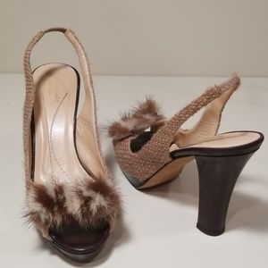 KATE SPADE Natural Fabric Slingback Heels 8.5B
